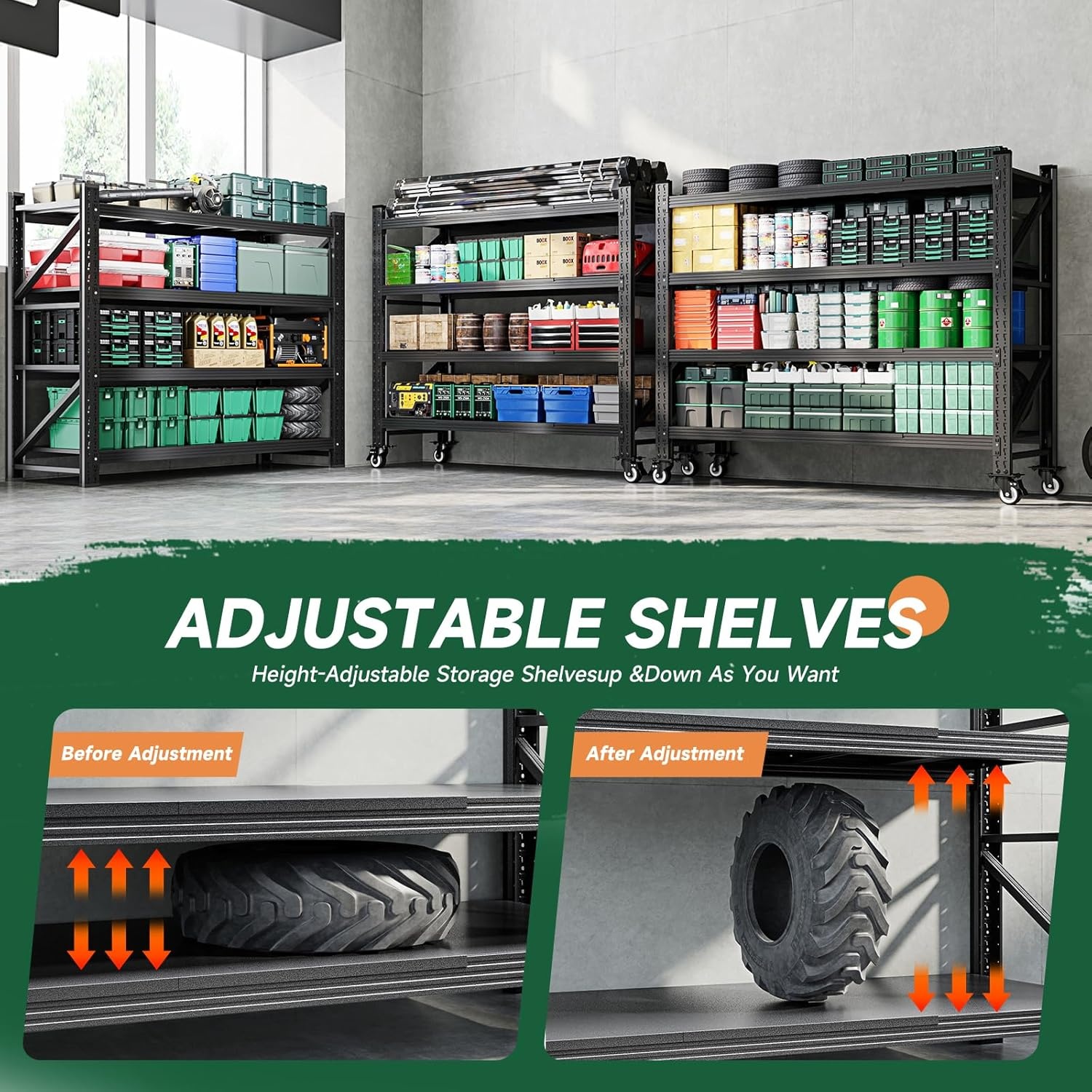 image:imageLetaya 3000LBS Storage Shelves Heavy Duty70 H Garage Shelving Units 4 Tier Adjustable Utility Rack ShelfLarge Metal Industrial Shelvesfor ShopWarehouseBasementBlack 48 W x 24 D x 70 HBlack