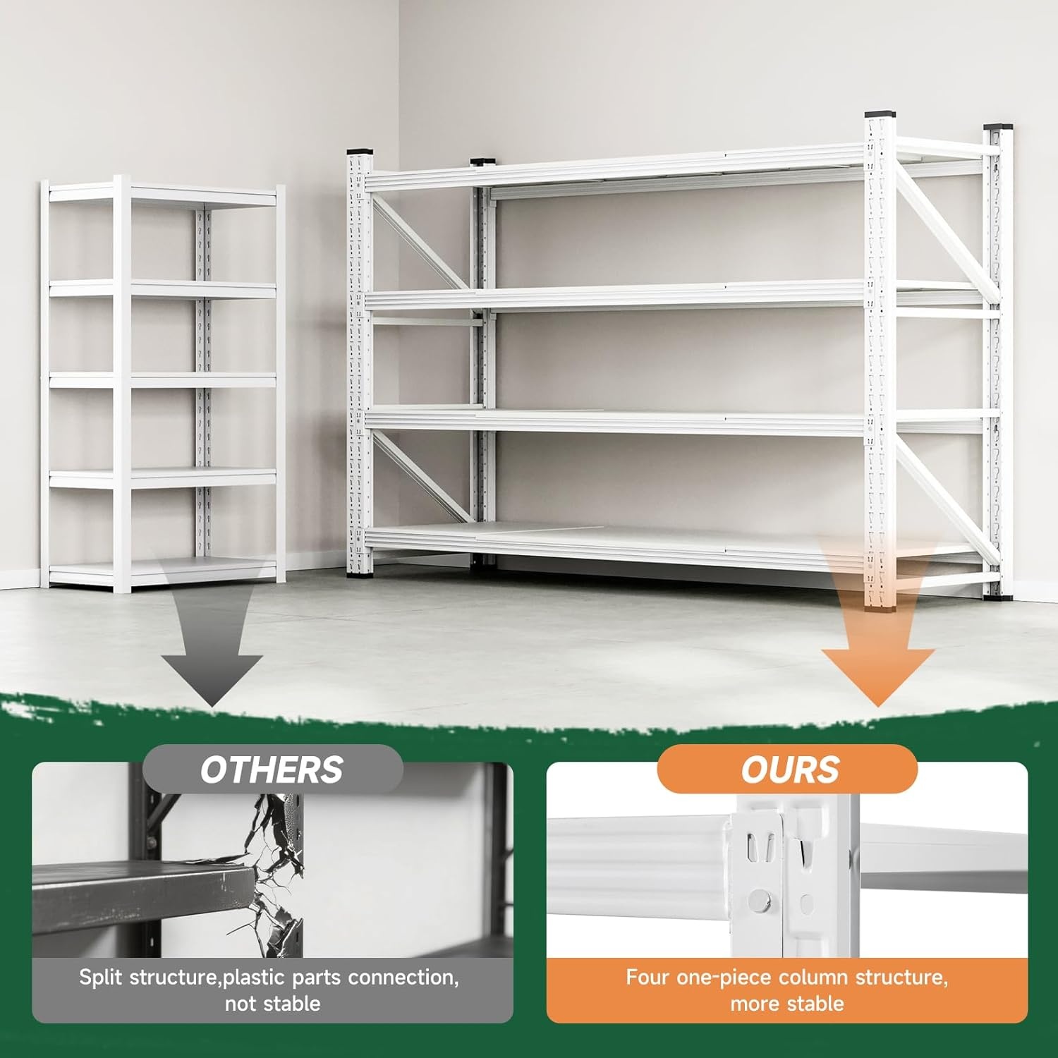 image:imageLetaya 3000LBS Storage Shelves Heavy Duty70 H Garage Shelving Units 4 Tier Adjustable Utility Rack ShelfLarge Metal Industrial Shelvesfor ShopWarehouseBasementBlack 48 W x 24 D x 70 HWhite