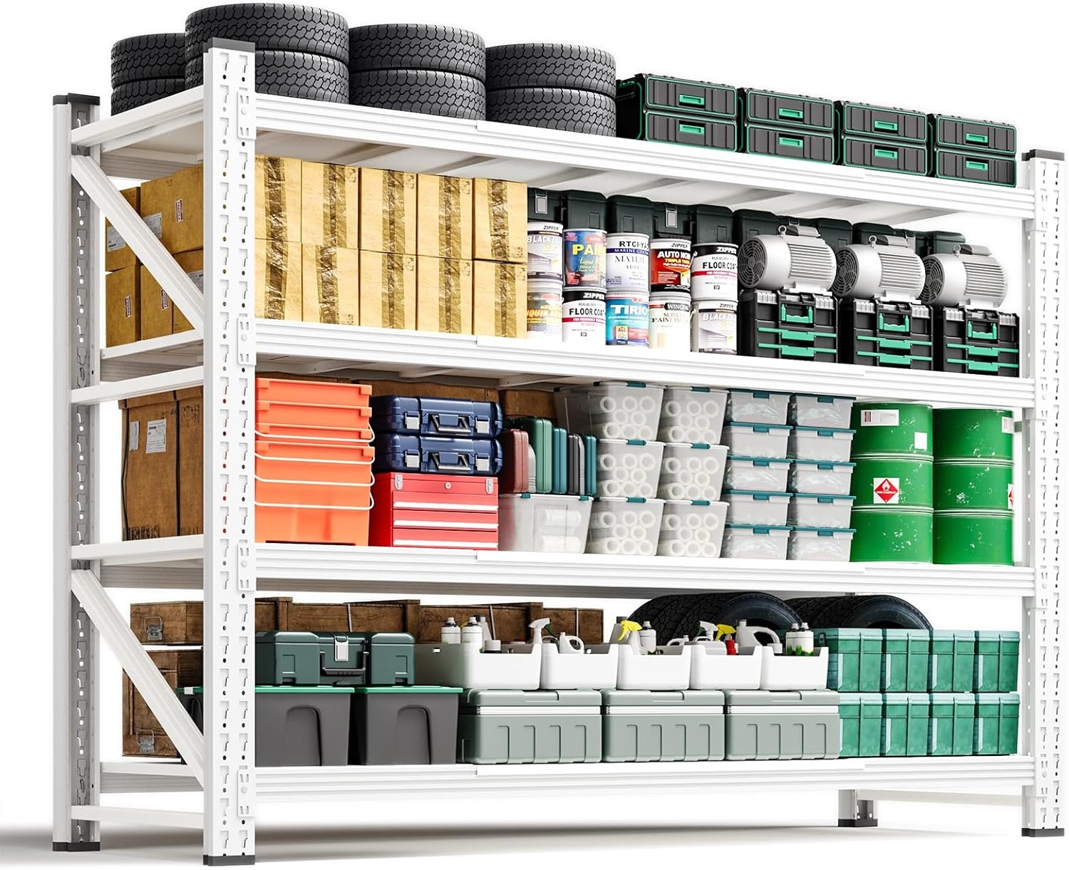 image:imageLetaya 3000LBS Storage Shelves Heavy Duty70 H Garage Shelving Units 4 Tier Adjustable Utility Rack ShelfLarge Metal Industrial Shelvesfor ShopWarehouseBasementBlack 48 W x 24 D x 70 HWhite