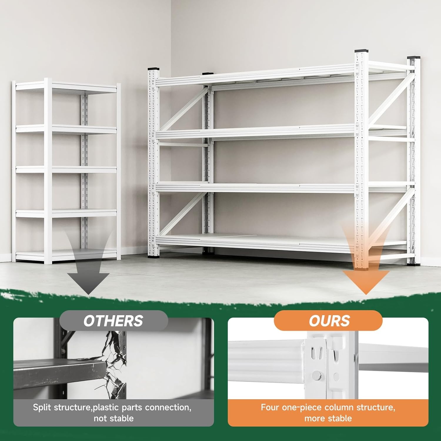 image:imageLetaya 3000LBS Storage Shelves Heavy Duty70 H Garage Shelving Units 4 Tier Adjustable Utility Rack ShelfLarge Metal Industrial Shelvesfor ShopWarehouseBasementBlack 48 W x 24 D x 70 HWhite