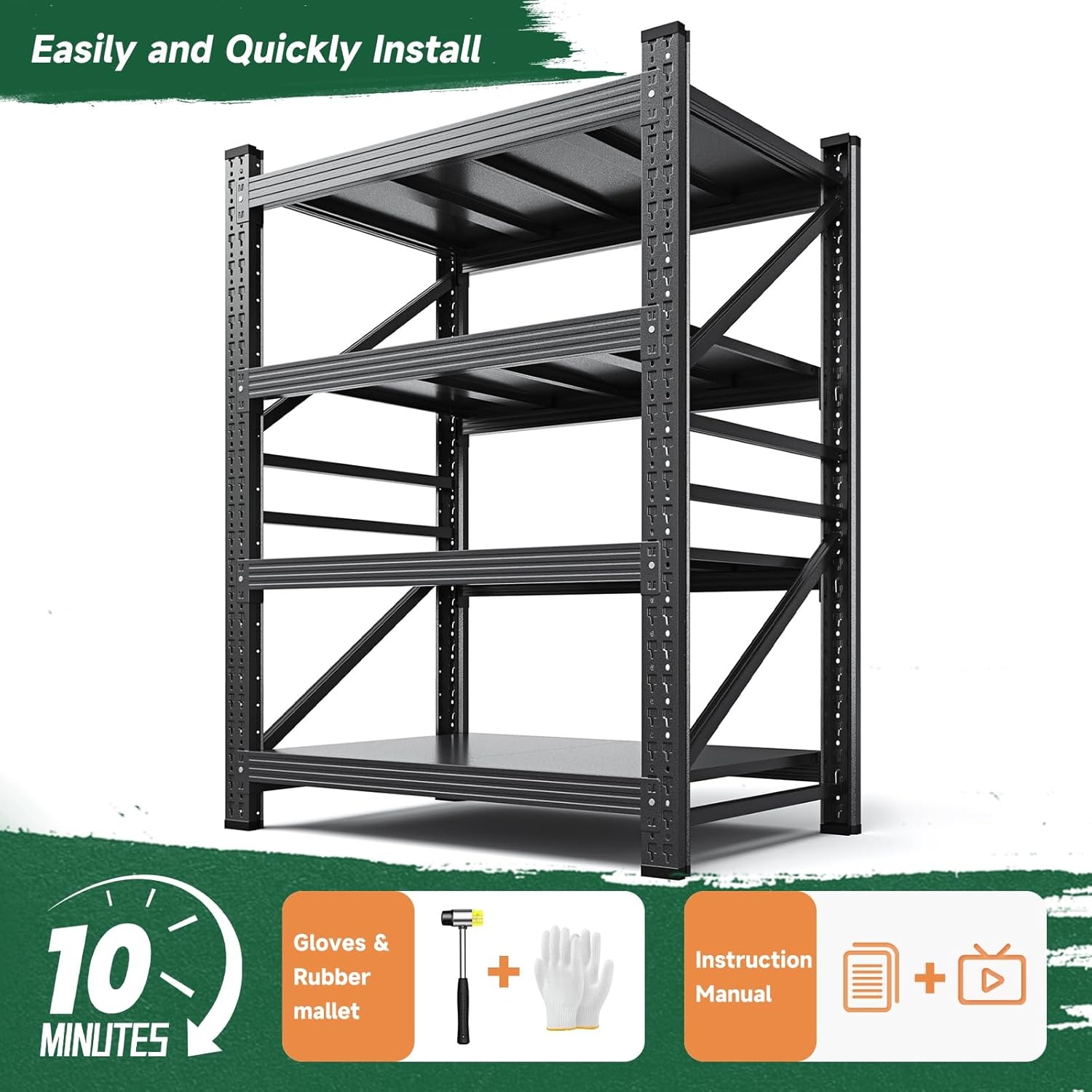 image:imageLetaya 3000LBS Storage Shelves Heavy Duty70 H Garage Shelving Units 4 Tier Adjustable Utility Rack ShelfLarge Metal Industrial Shelvesfor ShopWarehouseBasementBlack 48 W x 24 D x 70 HBlack