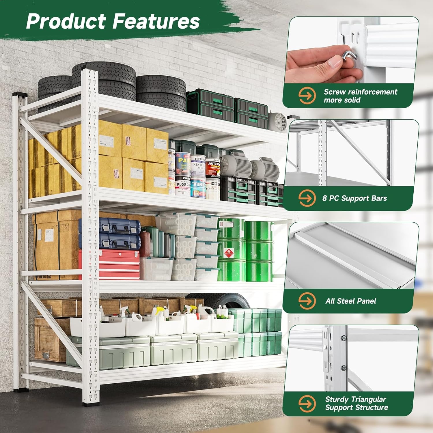 image:imageLetaya 3000LBS Storage Shelves Heavy Duty70 H Garage Shelving Units 4 Tier Adjustable Utility Rack ShelfLarge Metal Industrial Shelvesfor ShopWarehouseBasementBlack 48 W x 24 D x 70 HWhite