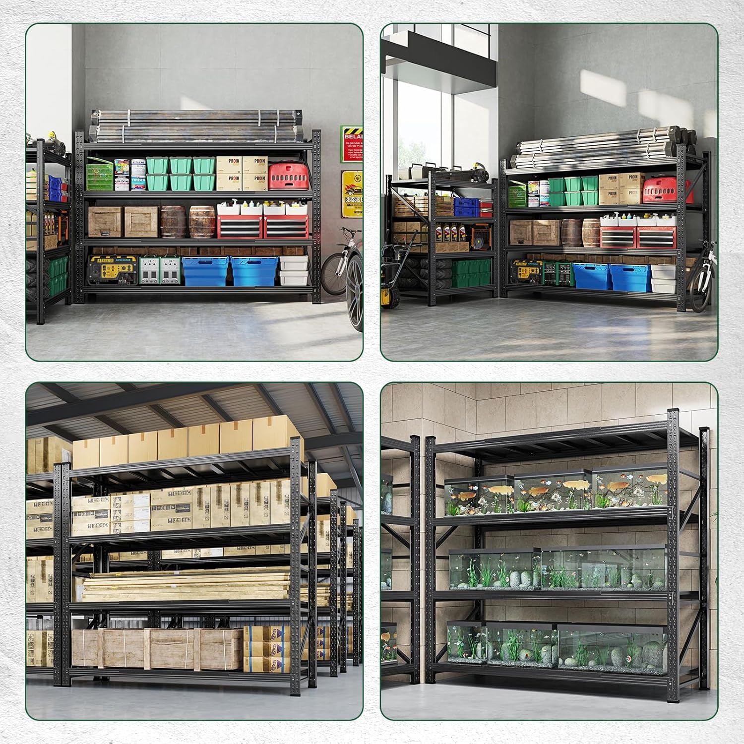 image:imageLetaya 3000LBS Storage Shelves Heavy Duty70 H Garage Shelving Units 4 Tier Adjustable Utility Rack ShelfLarge Metal Industrial Shelvesfor ShopWarehouseBasementBlack 48 W x 24 D x 70 HBlack