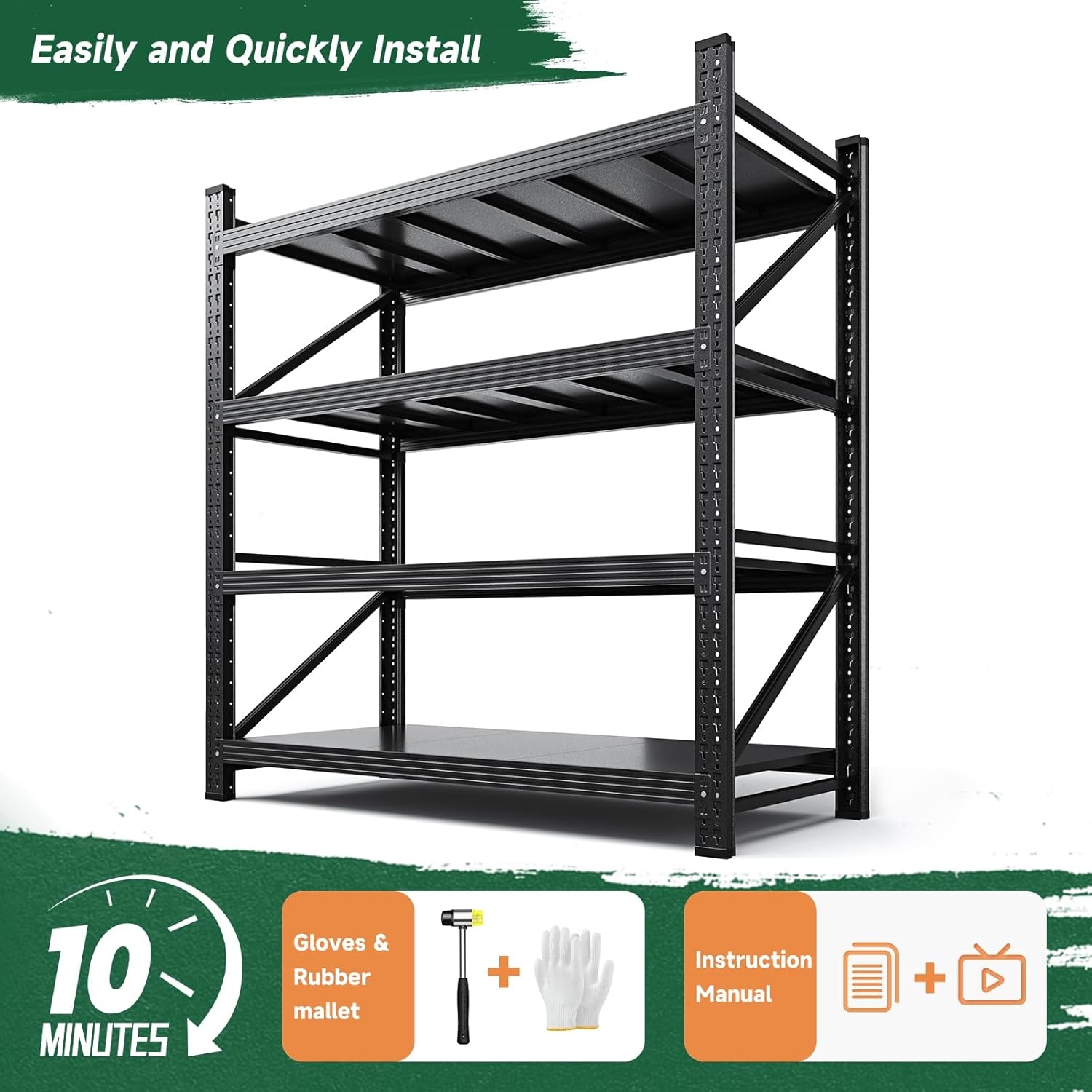 image:imageLetaya 3000LBS Storage Shelves Heavy Duty70 H Garage Shelving Units 4 Tier Adjustable Utility Rack ShelfLarge Metal Industrial Shelvesfor ShopWarehouseBasementBlack 48 W x 24 D x 70 HBlack