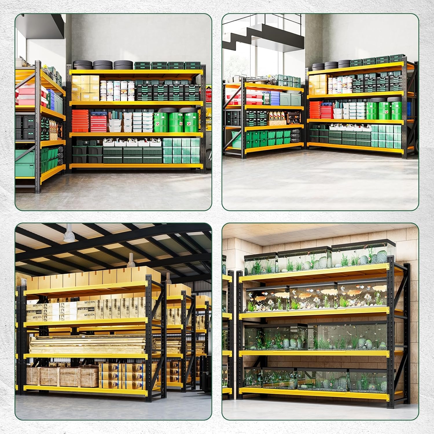 image:imageLetaya 3000LBS Storage Shelves Heavy Duty70 H Garage Shelving Units 4 Tier Adjustable Utility Rack ShelfLarge Metal Industrial Shelvesfor ShopWarehouseBasementBlack 48 W x 24 D x 70 HBlack Yellow
