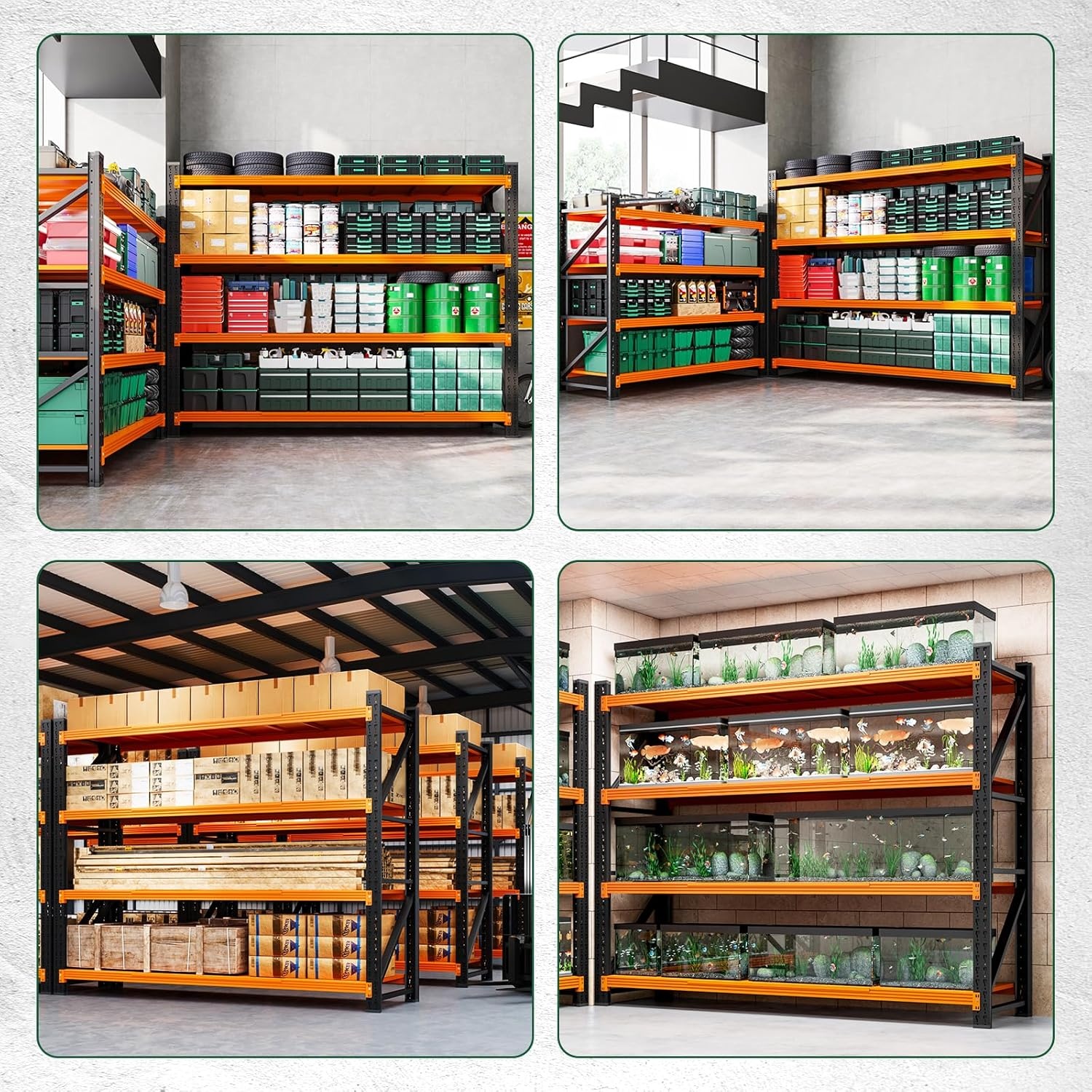 image:imageLetaya 3000LBS Storage Shelves Heavy Duty70 H Garage Shelving Units 4 Tier Adjustable Utility Rack ShelfLarge Metal Industrial Shelvesfor ShopWarehouseBasementBlack 48 W x 24 D x 70 HBlack Orange