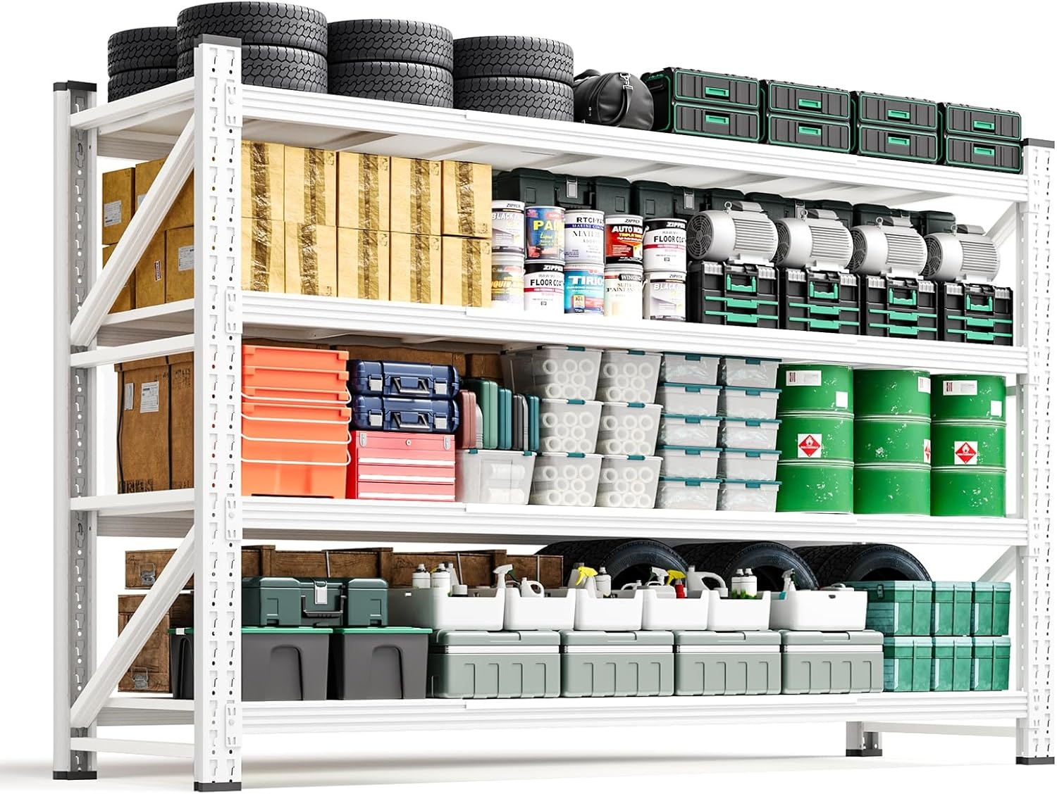 image:imageLetaya 3000LBS Storage Shelves Heavy Duty70 H Garage Shelving Units 4 Tier Adjustable Utility Rack ShelfLarge Metal Industrial Shelvesfor ShopWarehouseBasementBlack 48 W x 24 D x 70 HWhite