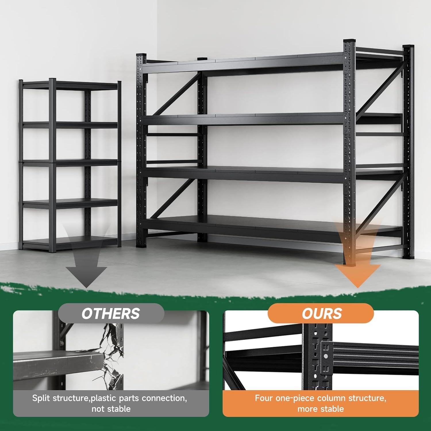 image:imageLetaya 3000LBS Storage Shelves Heavy Duty70 H Garage Shelving Units 4 Tier Adjustable Utility Rack ShelfLarge Metal Industrial Shelvesfor ShopWarehouseBasementBlack 48 W x 24 D x 70 HBlack