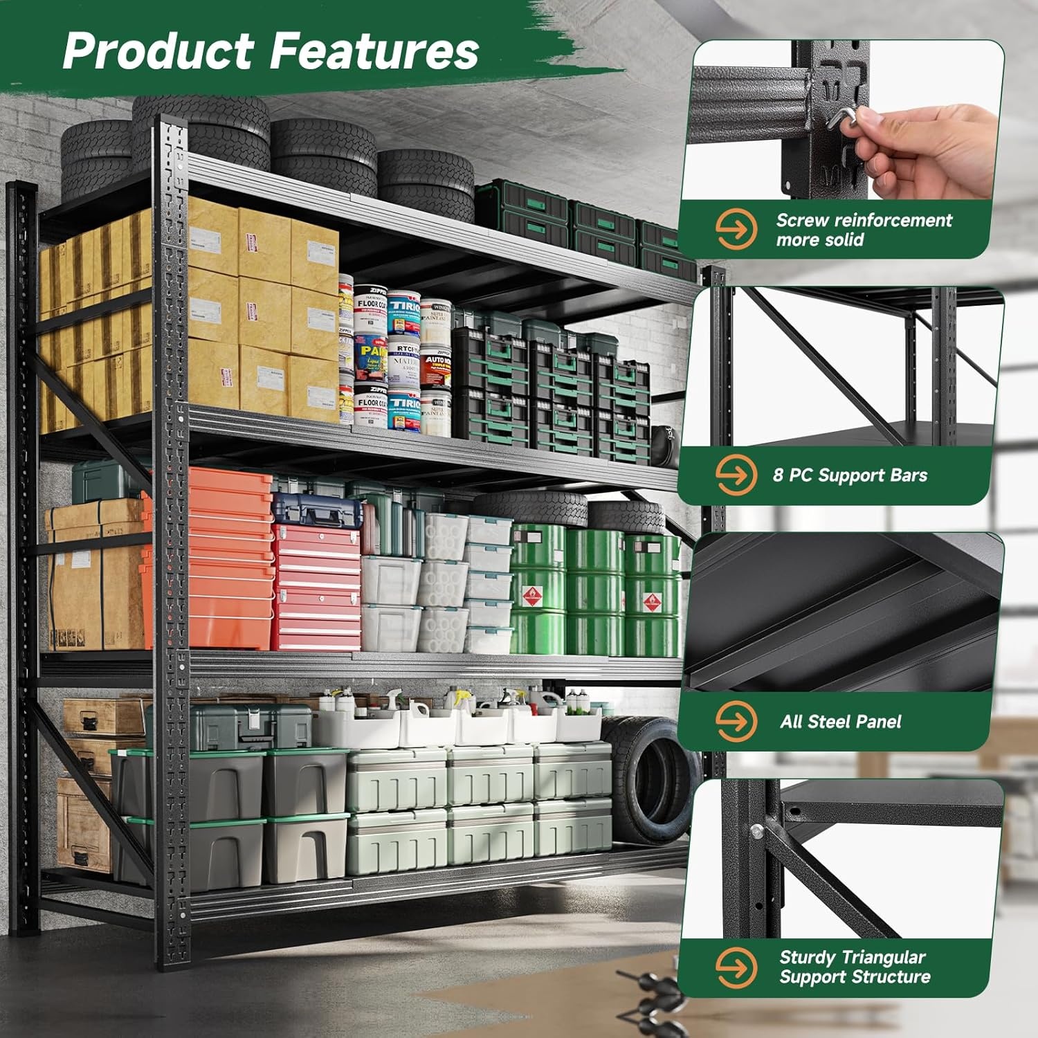 image:imageLetaya 3000LBS Storage Shelves Heavy Duty70 H Garage Shelving Units 4 Tier Adjustable Utility Rack ShelfLarge Metal Industrial Shelvesfor ShopWarehouseBasementBlack 48 W x 24 D x 70 HBlack