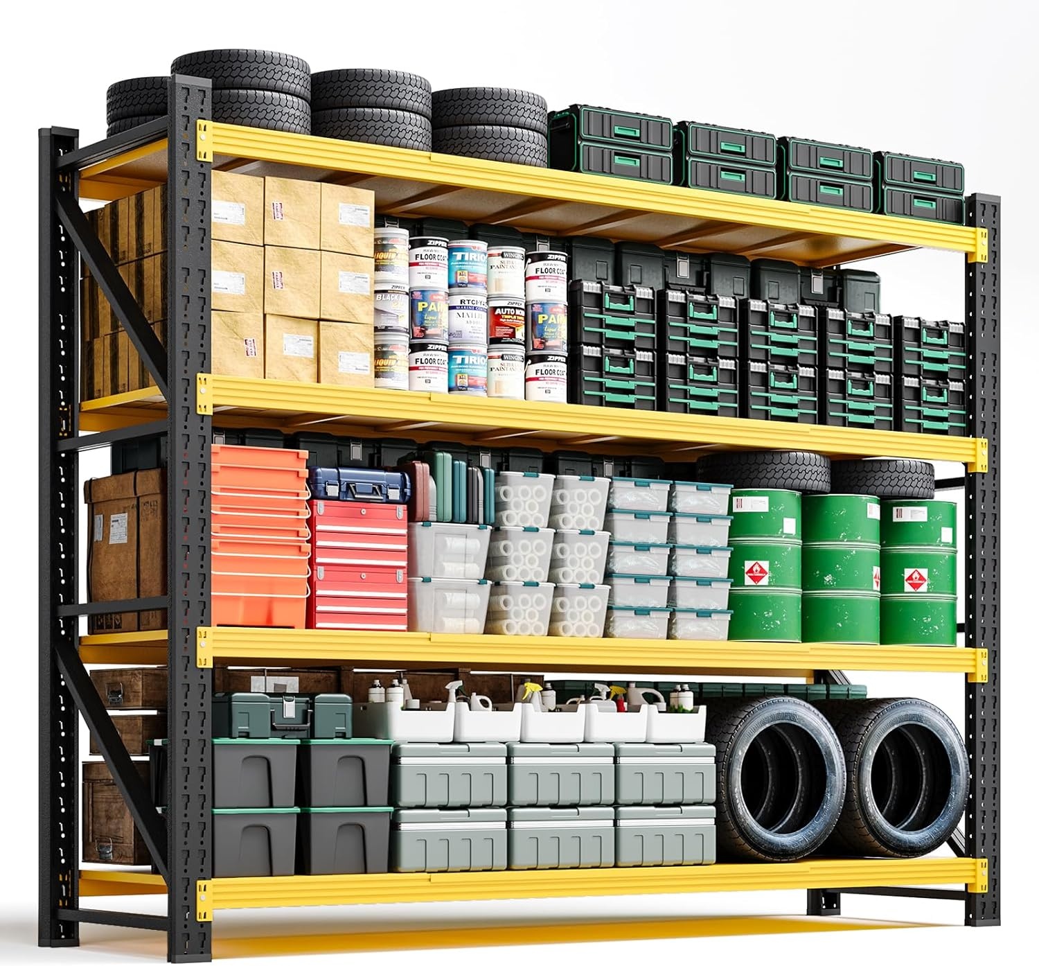 image:imageLetaya 3000LBS Storage Shelves Heavy Duty70 H Garage Shelving Units 4 Tier Adjustable Utility Rack ShelfLarge Metal Industrial Shelvesfor ShopWarehouseBasementBlack 48 W x 24 D x 70 HBlack Yellow