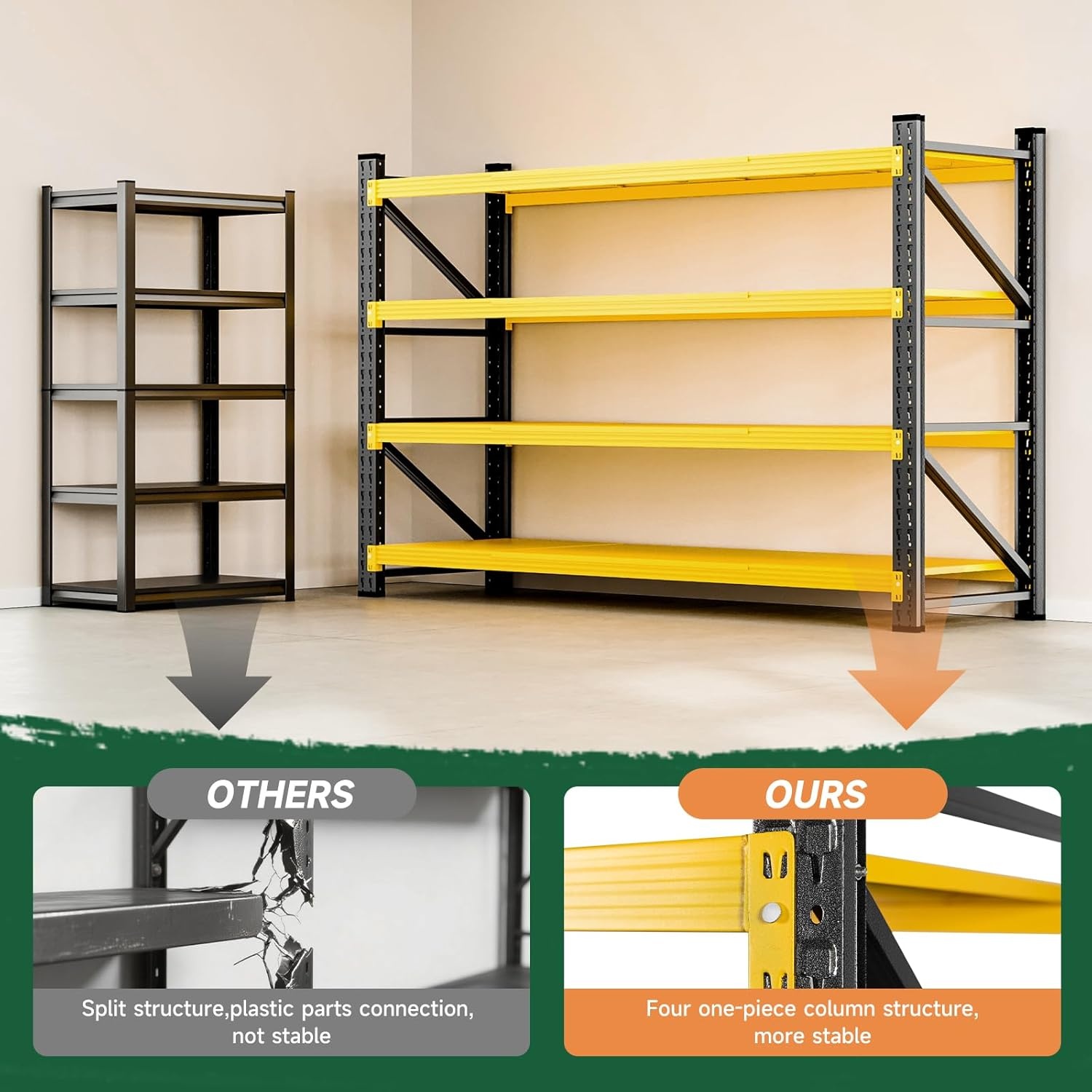 image:imageLetaya 3000LBS Storage Shelves Heavy Duty70 H Garage Shelving Units 4 Tier Adjustable Utility Rack ShelfLarge Metal Industrial Shelvesfor ShopWarehouseBasementBlack 48 W x 24 D x 70 HBlack Yellow
