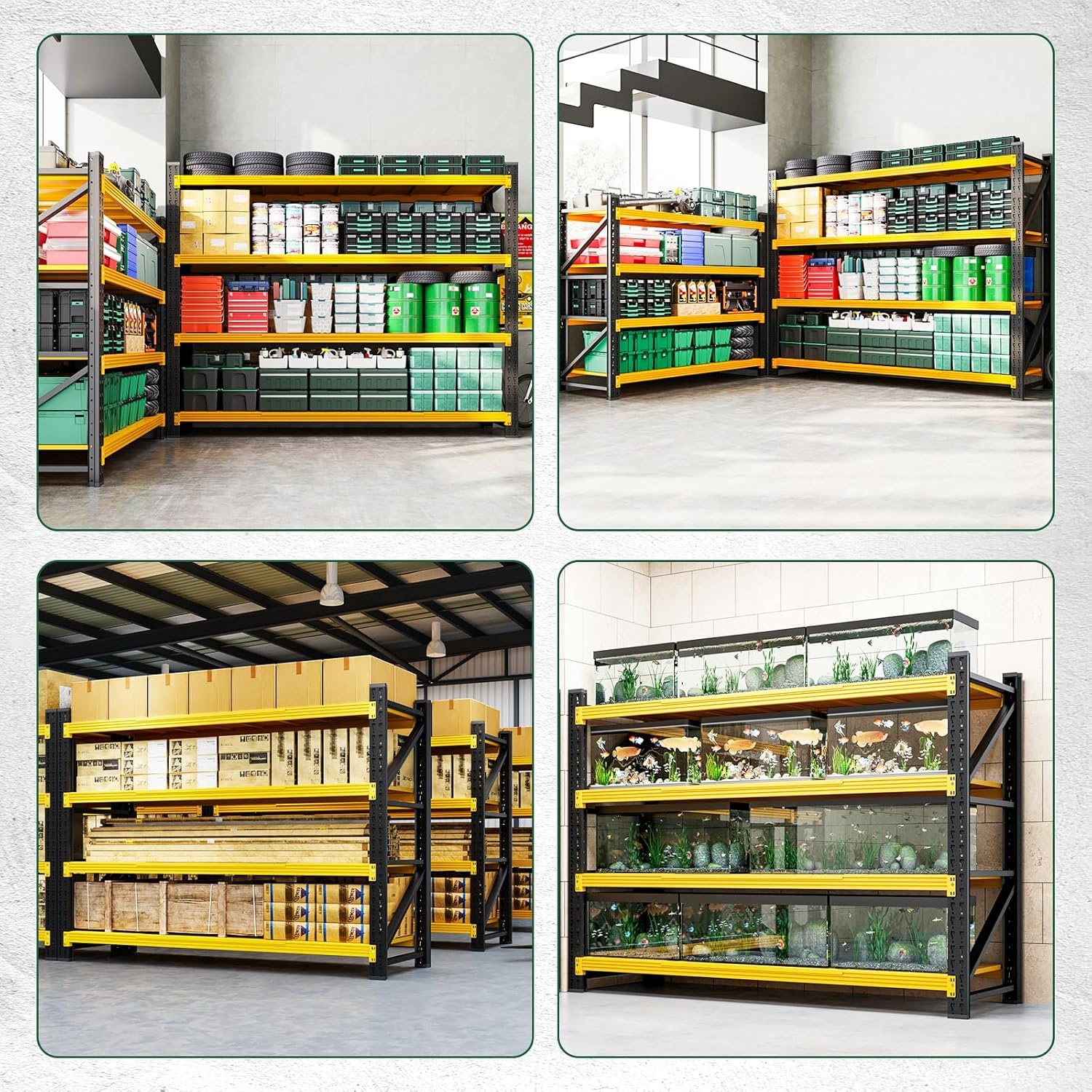image:imageLetaya 3000LBS Storage Shelves Heavy Duty70 H Garage Shelving Units 4 Tier Adjustable Utility Rack ShelfLarge Metal Industrial Shelvesfor ShopWarehouseBasementBlack 48 W x 24 D x 70 HBlack Yellow