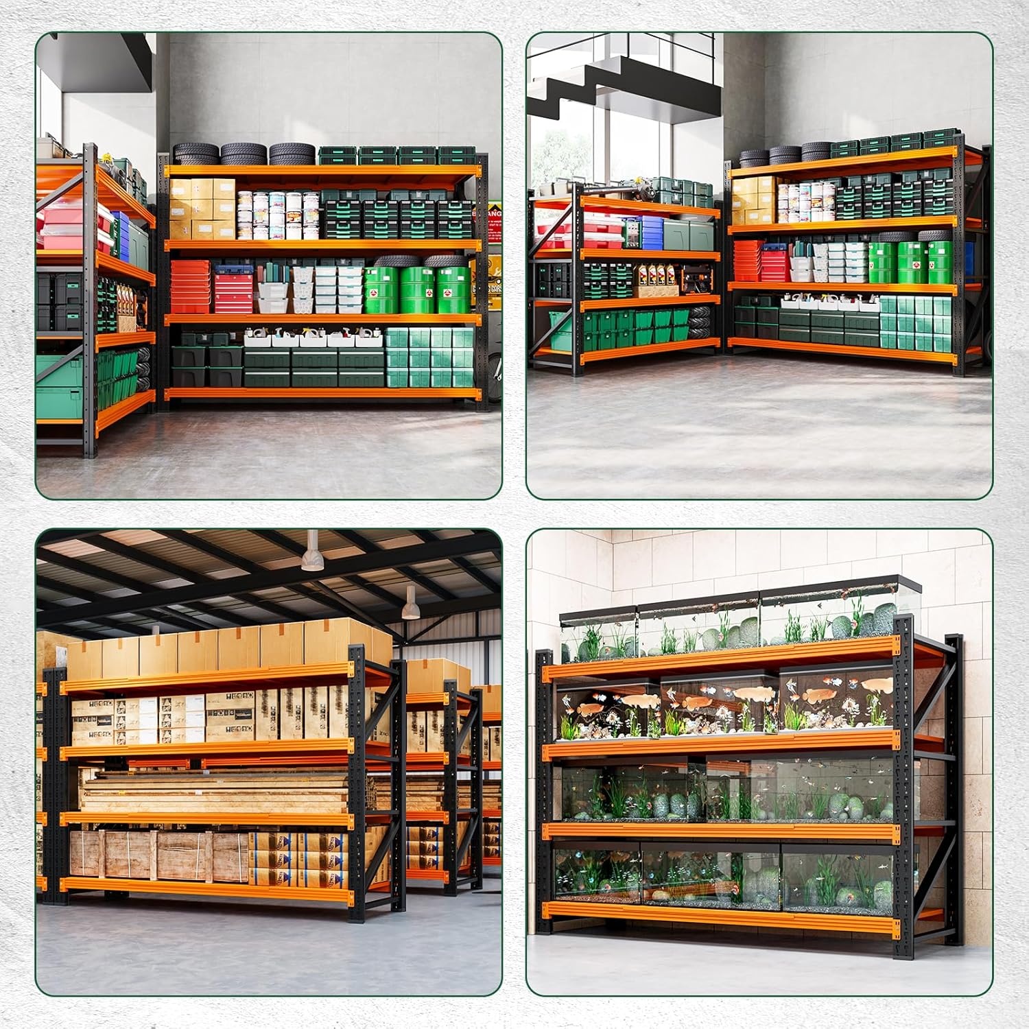 image:imageLetaya 3000LBS Storage Shelves Heavy Duty70 H Garage Shelving Units 4 Tier Adjustable Utility Rack ShelfLarge Metal Industrial Shelvesfor ShopWarehouseBasementBlack 48 W x 24 D x 70 HBlack Orange
