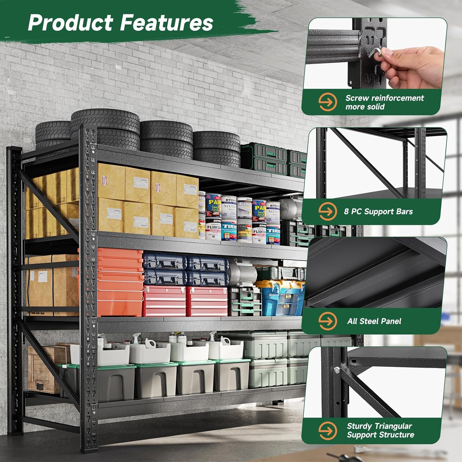 image:imageLetaya 3000LBS Storage Shelves Heavy Duty70 H Garage Shelving Units 4 Tier Adjustable Utility Rack ShelfLarge Metal Industrial Shelvesfor ShopWarehouseBasementBlack 48 W x 24 D x 70 HBlack