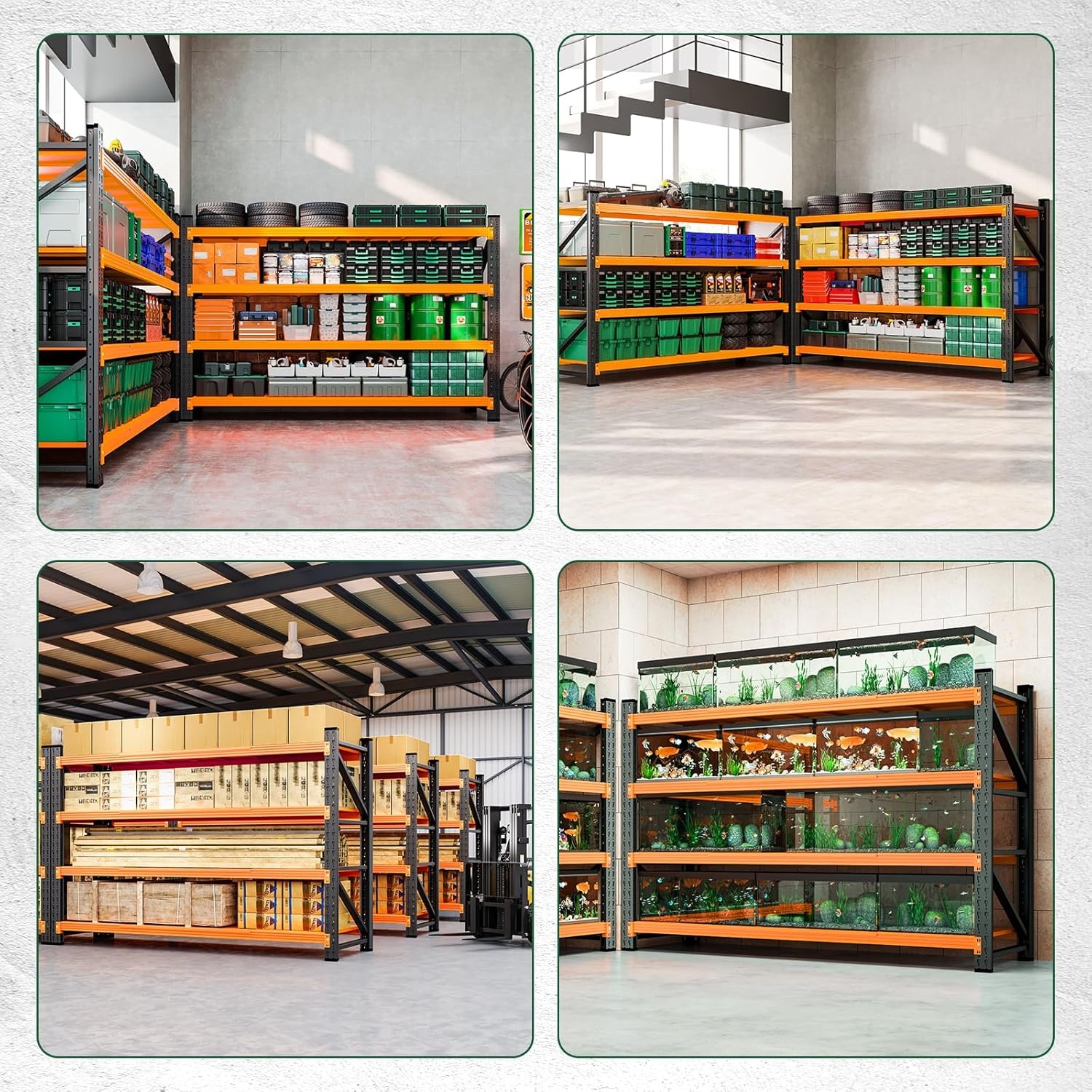 image:imageLetaya 3000LBS Storage Shelves Heavy Duty70 H Garage Shelving Units 4 Tier Adjustable Utility Rack ShelfLarge Metal Industrial Shelvesfor ShopWarehouseBasementBlack 48 W x 24 D x 70 HBlack Orange