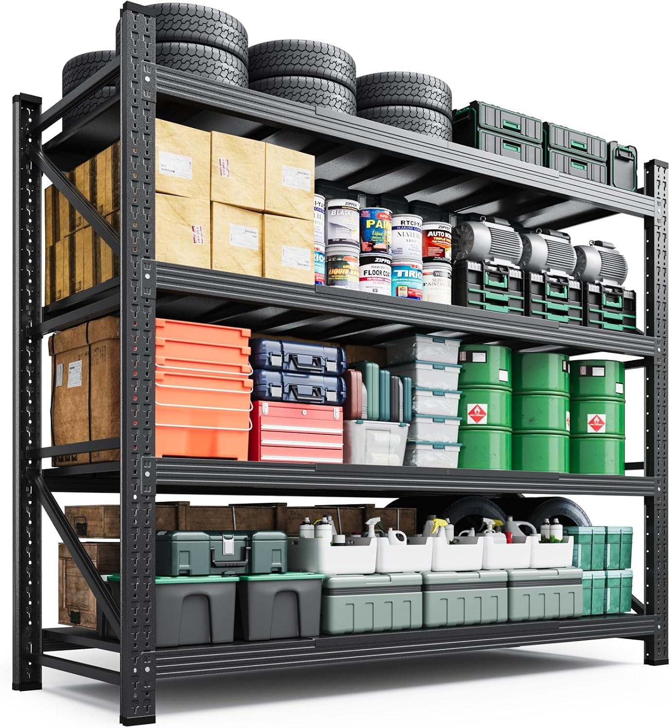 image:imageLetaya 3000LBS Storage Shelves Heavy Duty70 H Garage Shelving Units 4 Tier Adjustable Utility Rack ShelfLarge Metal Industrial Shelvesfor ShopWarehouseBasementBlack 48 W x 24 D x 70 HBlack