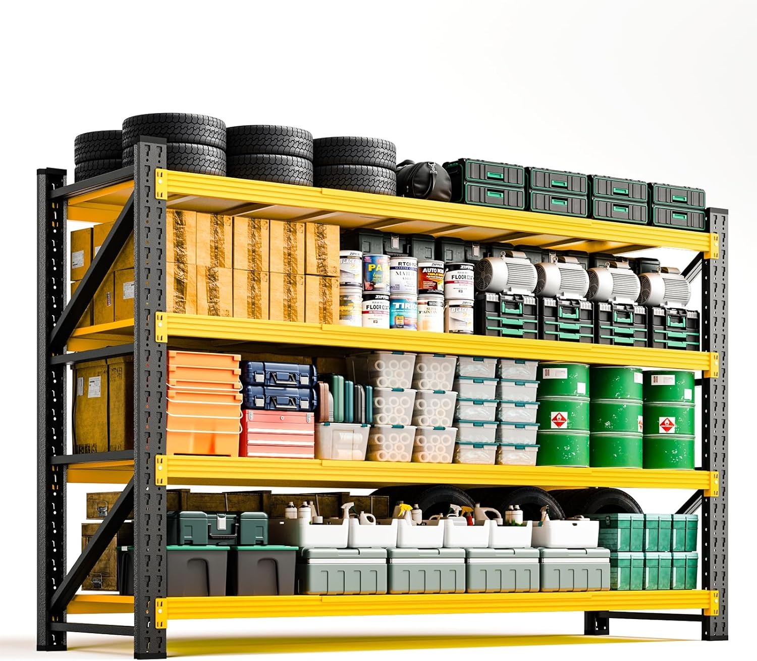 image:imageLetaya 3000LBS Storage Shelves Heavy Duty70 H Garage Shelving Units 4 Tier Adjustable Utility Rack ShelfLarge Metal Industrial Shelvesfor ShopWarehouseBasementBlack 48 W x 24 D x 70 HBlack Yellow