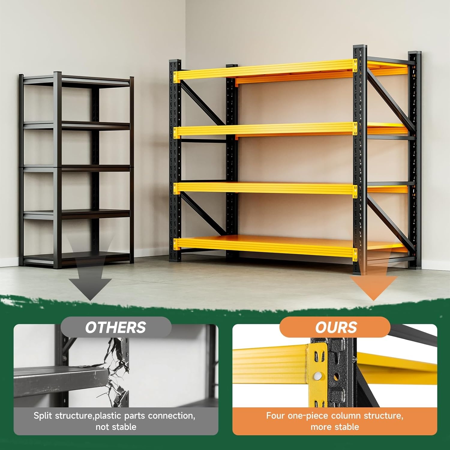 image:imageLetaya 3000LBS Storage Shelves Heavy Duty70 H Garage Shelving Units 4 Tier Adjustable Utility Rack ShelfLarge Metal Industrial Shelvesfor ShopWarehouseBasementBlack 48 W x 24 D x 70 HBlack Yellow