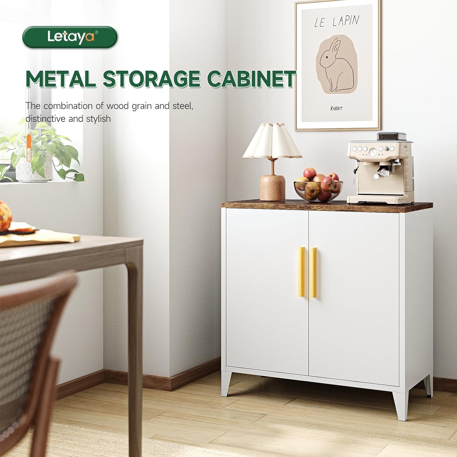 image:imageLetaya Metal Storage Cabinet with 2 Doors and Shelves 16 Dx 32 Wx30 HSmall Buffet Sideboard Short Cabinet for Kitchen DiningOffice Credenza Locker Modern Coffee BarEntryway BathroomWhiteWhite