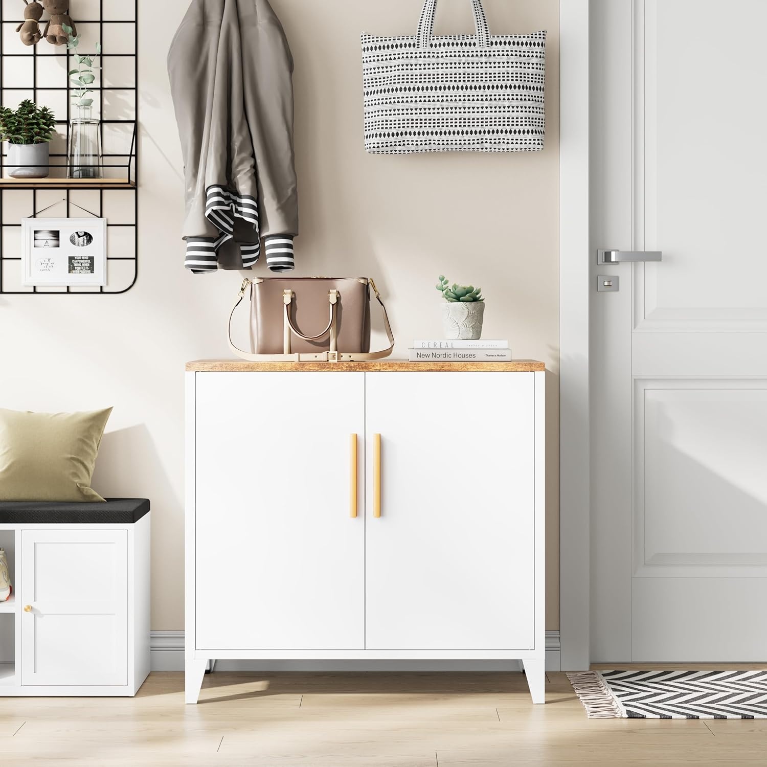 image:imageLetaya Metal Storage Cabinet with 2 Doors and Shelves 16 Dx 32 Wx30 HSmall Buffet Sideboard Short Cabinet for Kitchen DiningOffice Credenza Locker Modern Coffee BarEntryway BathroomWhiteWhite