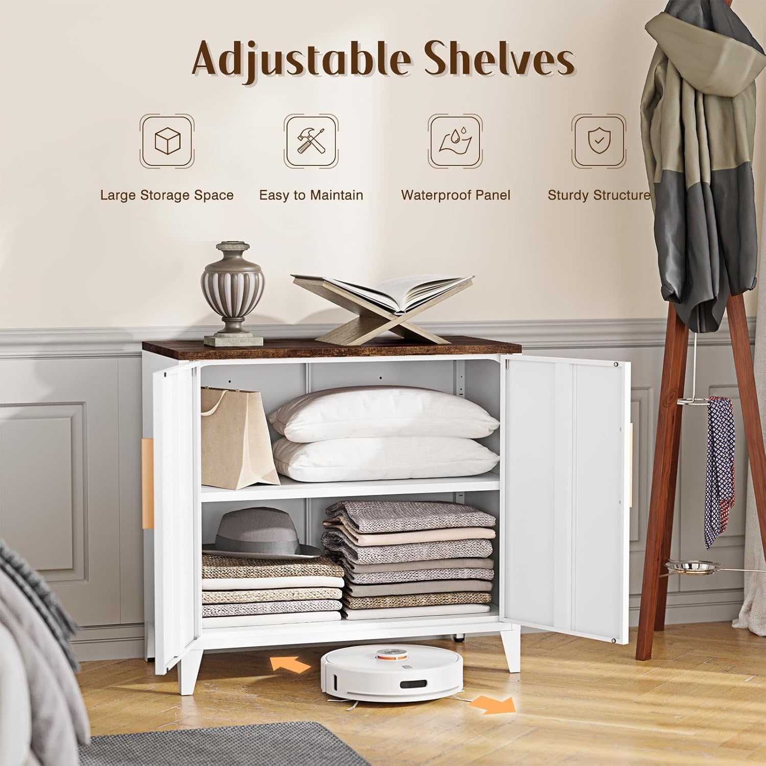 image:imageLetaya Metal Storage Cabinet with 2 Doors and Shelves 16 Dx 32 Wx30 HSmall Buffet Sideboard Short Cabinet for Kitchen DiningOffice Credenza Locker Modern Coffee BarEntryway BathroomWhiteWhite