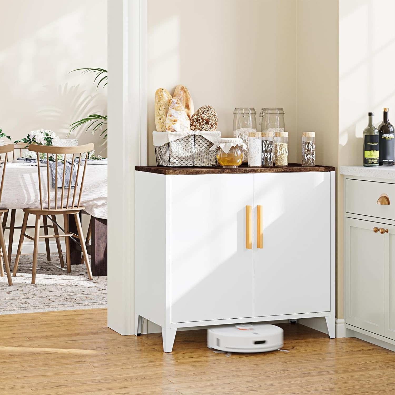 image:imageLetaya Metal Storage Cabinet with 2 Doors and Shelves 16 Dx 32 Wx30 HSmall Buffet Sideboard Short Cabinet for Kitchen DiningOffice Credenza Locker Modern Coffee BarEntryway BathroomWhiteWhite