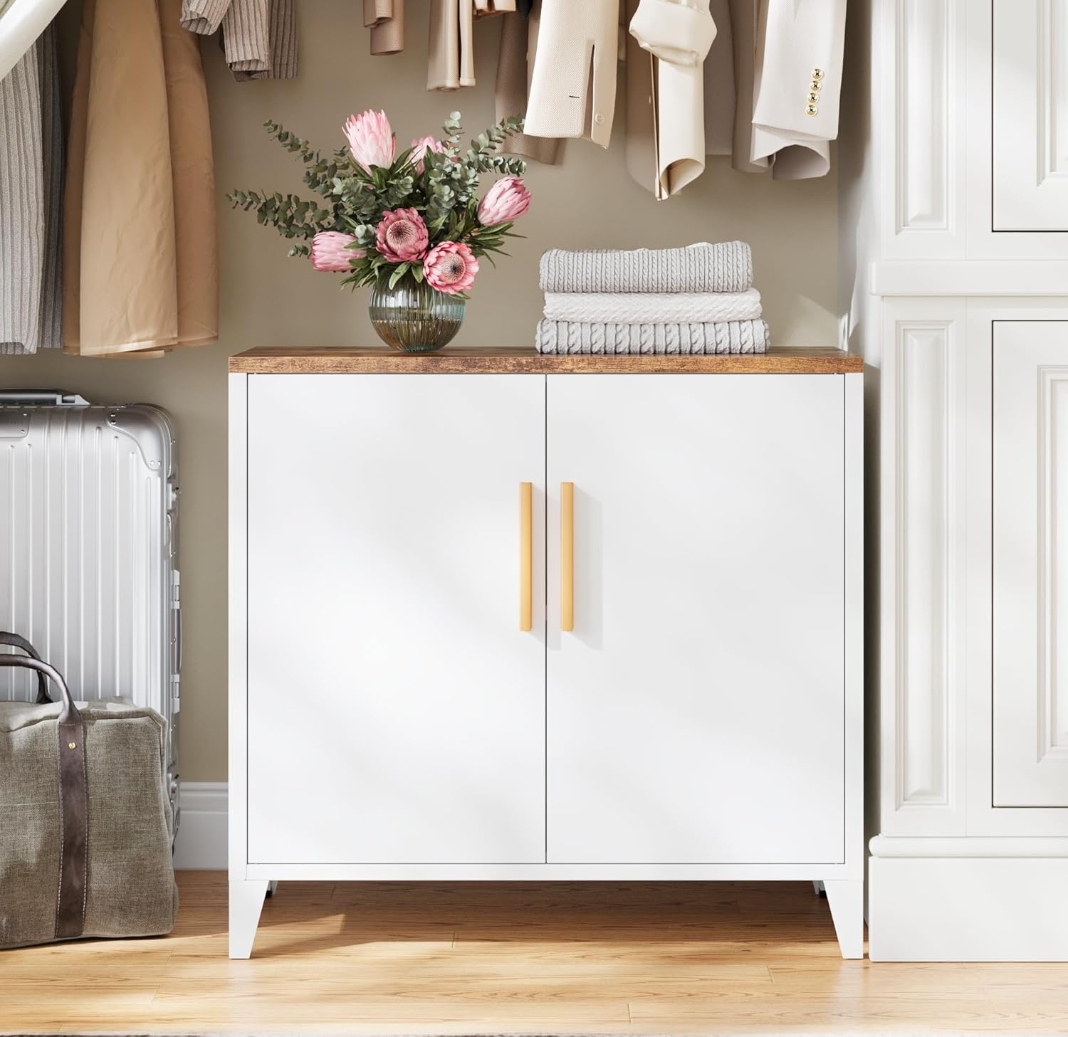 image:imageLetaya Metal Storage Cabinet with 2 Doors and Shelves 16 Dx 32 Wx30 HSmall Buffet Sideboard Short Cabinet for Kitchen DiningOffice Credenza Locker Modern Coffee BarEntryway BathroomWhiteWhite