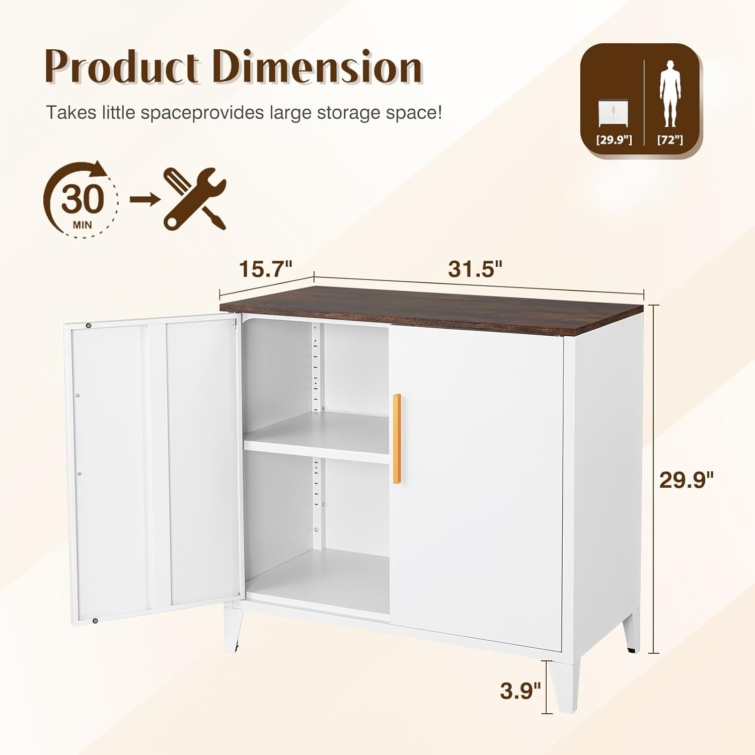 image:imageLetaya Metal Storage Cabinet with 2 Doors and Shelves 16 Dx 32 Wx30 HSmall Buffet Sideboard Short Cabinet for Kitchen DiningOffice Credenza Locker Modern Coffee BarEntryway BathroomWhiteWhite