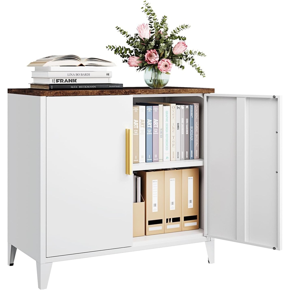 image:imageLetaya Metal Storage Cabinet with 2 Doors and Shelves 16 Dx 32 Wx30 HSmall Buffet Sideboard Short Cabinet for Kitchen DiningOffice Credenza Locker Modern Coffee BarEntryway BathroomWhiteWhite