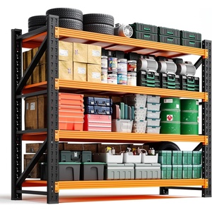 image:imageLetaya 3000LBS Storage Shelves Heavy Duty70 H Garage Shelving Units 4 Tier Adjustable Utility Rack ShelfLarge Metal Industrial Shelvesfor ShopWarehouseBasementBlack 48 W x 24 D x 70 HBlack Orange
