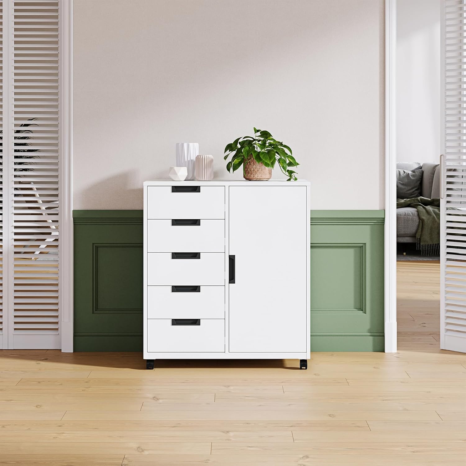 image:imageLetaya 5 Drawer Storage Cabinet Mobile Printer Stand for Home OfficeDresser Chest with Shelves and DoorWhiteWhite