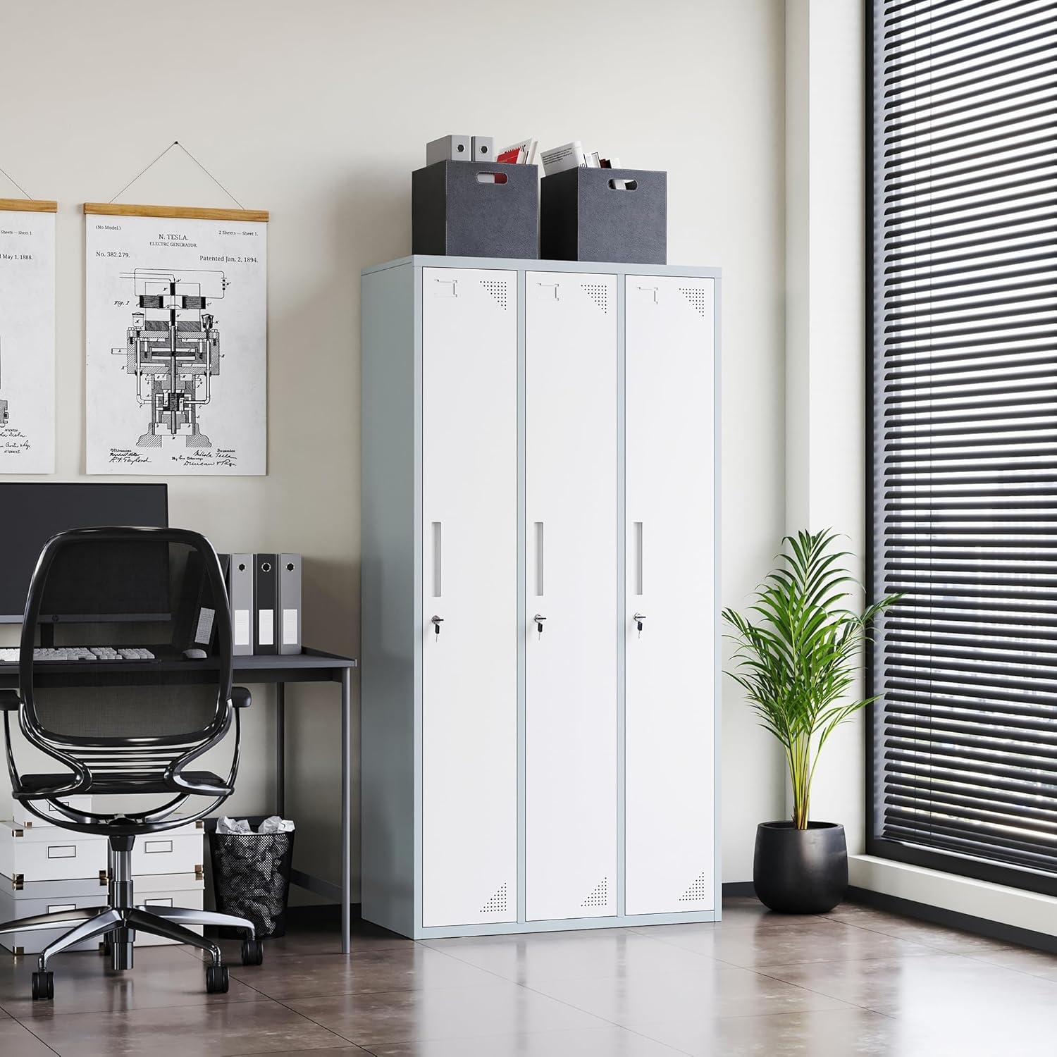 image:imageLetaya Metal Lockers for Employees71 Employees Storage Cabinet with Lock Steel Storage Locker for Gym School Home Office Staff Grey White 3 DoorWhite