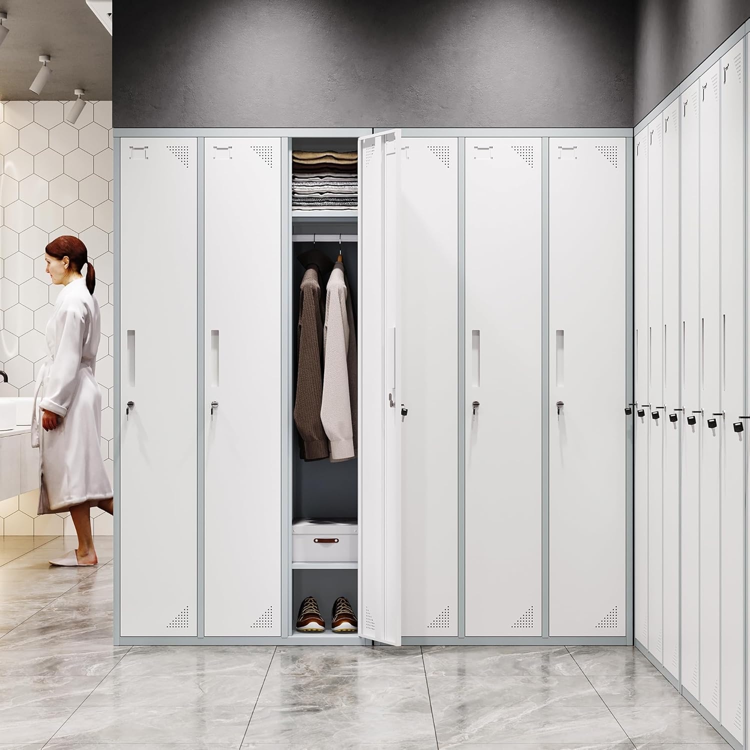 image:imageLetaya Metal Lockers for Employees71 Employees Storage Cabinet with Lock Steel Storage Locker for Gym School Home Office Staff Grey White 3 DoorWhite