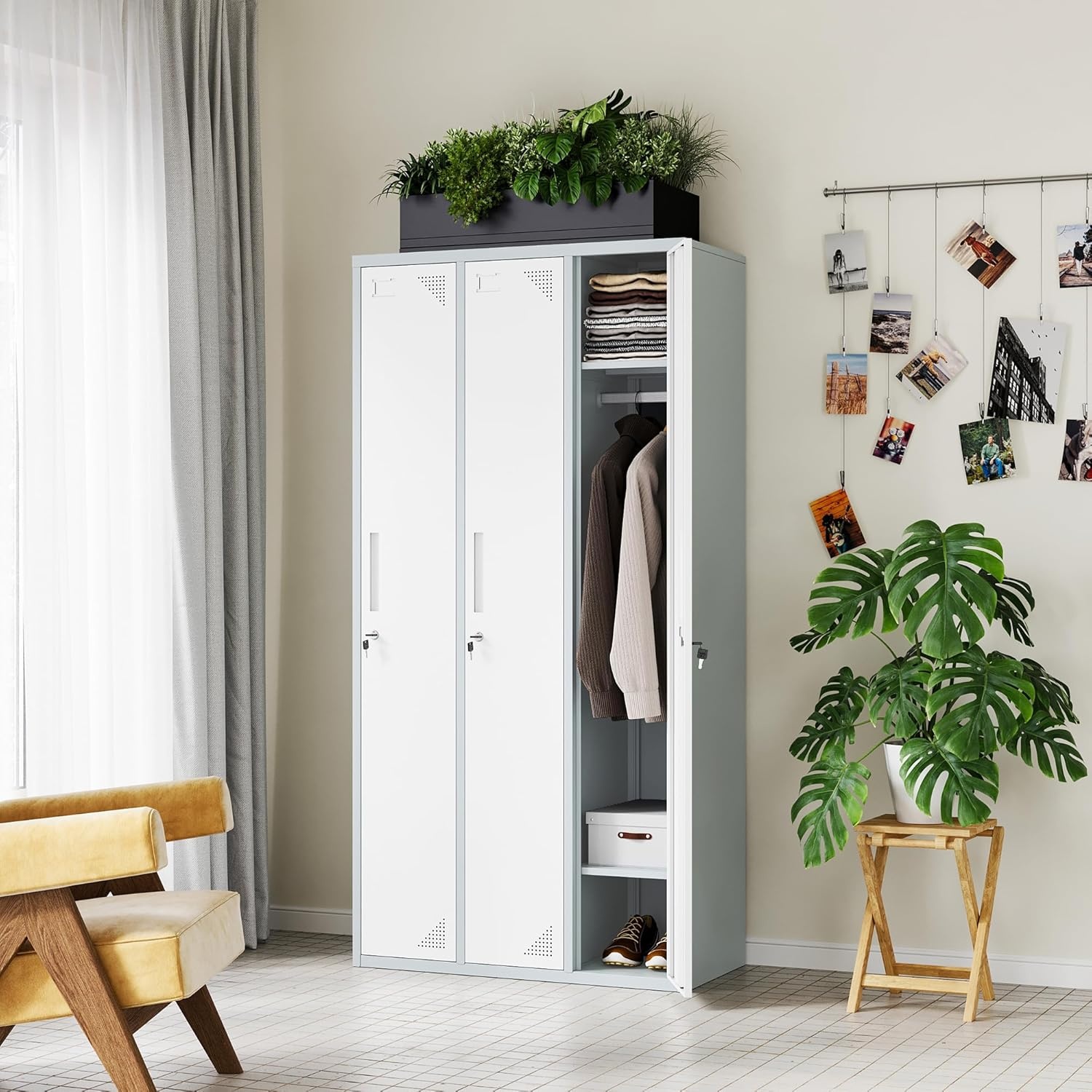 image:imageLetaya Metal Lockers for Employees71 Employees Storage Cabinet with Lock Steel Storage Locker for Gym School Home Office Staff Grey White 3 DoorWhite