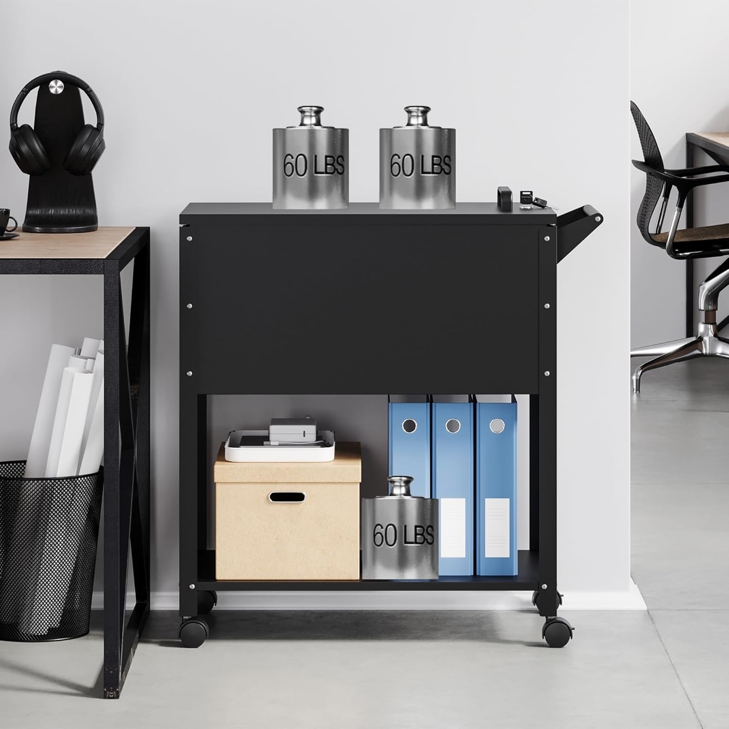 image:imageLetaya Mobile File Cabinet with LockRolling Filing Cart with WheelsHanging LetterA4F4Legal Size Movable PullOut File Folder for Home OfficeBlack