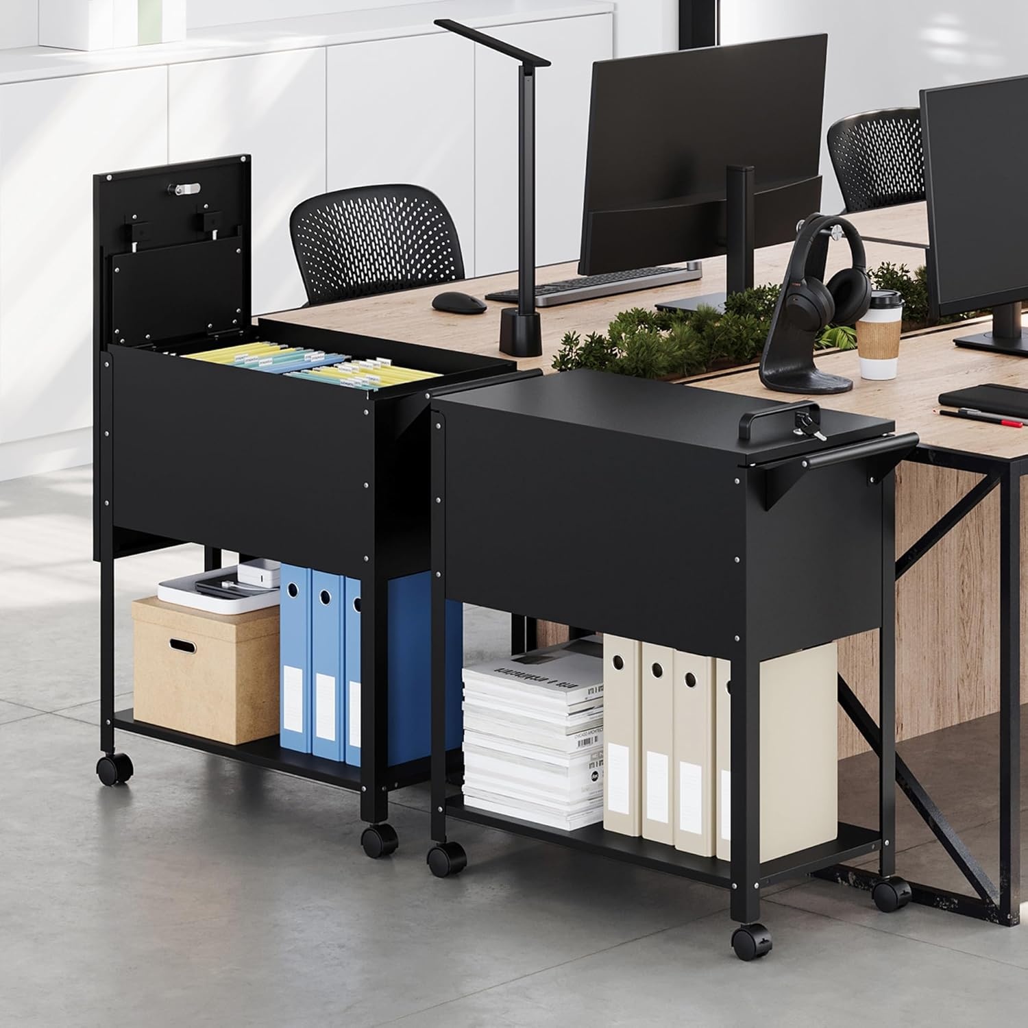 image:imageLetaya Mobile File Cabinet with LockRolling Filing Cart with WheelsHanging LetterA4F4Legal Size Movable PullOut File Folder for Home OfficeBlack