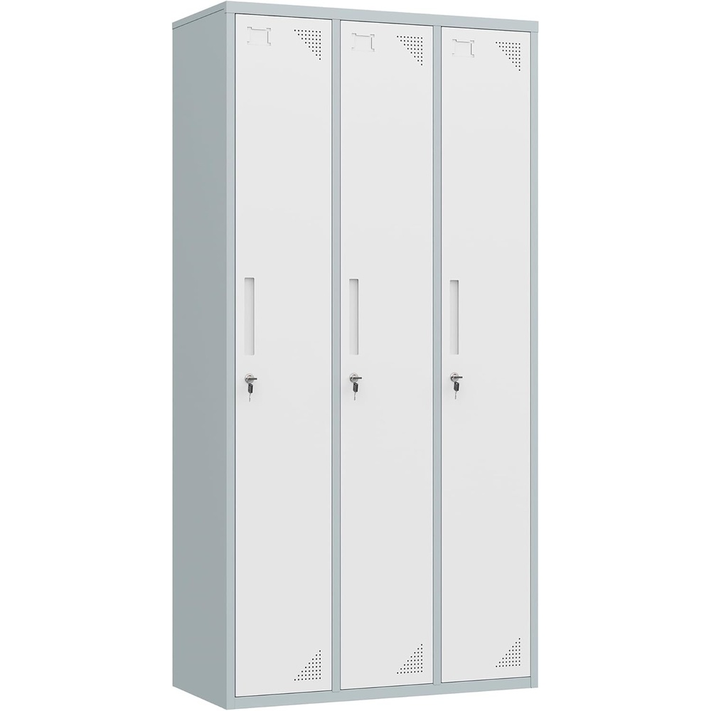 image:imageLetaya Metal Lockers for Employees71 Employees Storage Cabinet with Lock Steel Storage Locker for Gym School Home Office Staff Grey White 3 DoorWhite