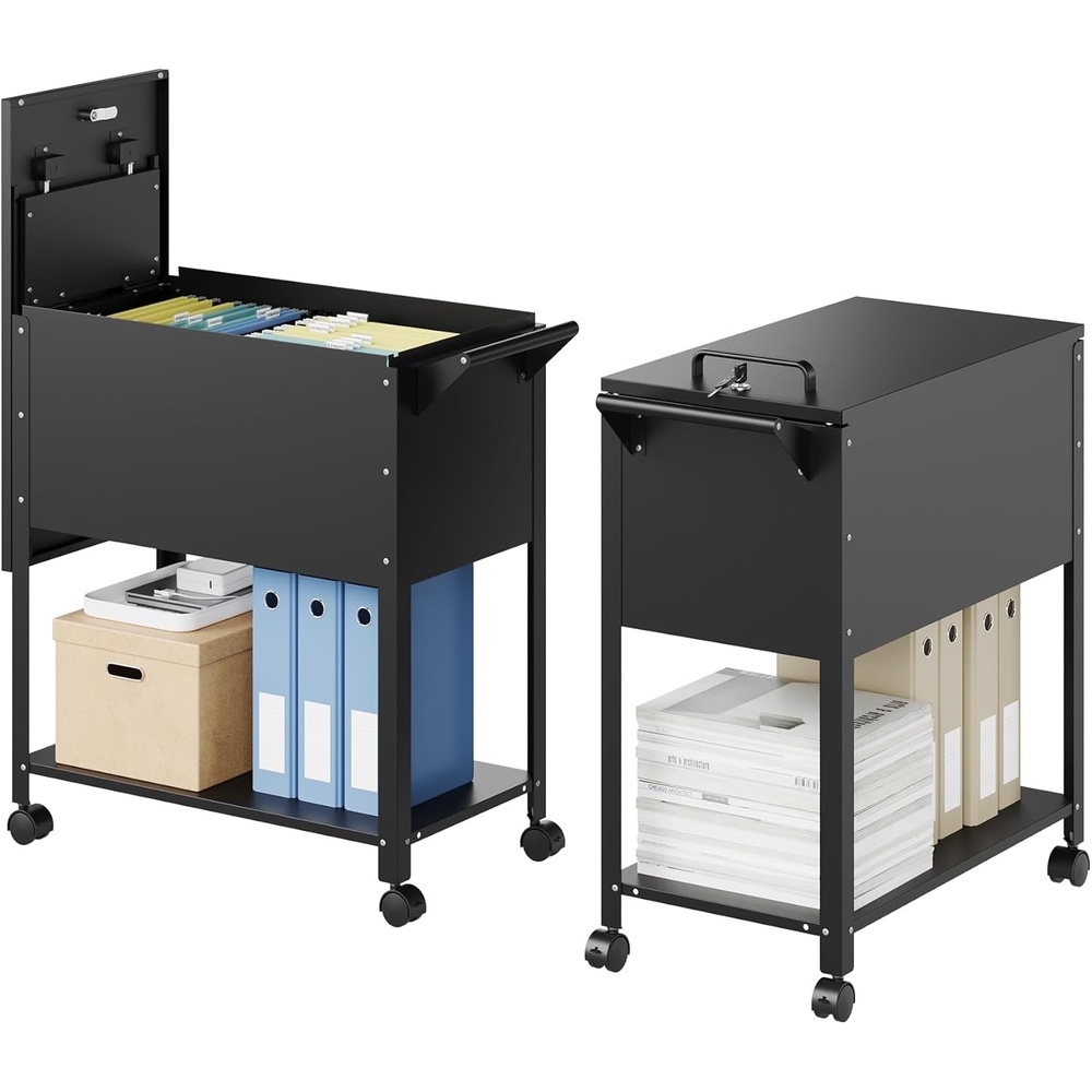 image:imageLetaya Mobile File Cabinet with LockRolling Filing Cart with WheelsHanging LetterA4F4Legal Size Movable PullOut File Folder for Home OfficeBlack