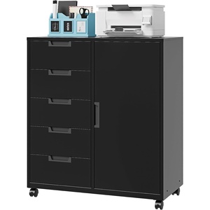 image:imageLetaya 5 Drawer Storage Cabinet Mobile Printer Stand for Home OfficeDresser Chest with Shelves and DoorWhiteBlack